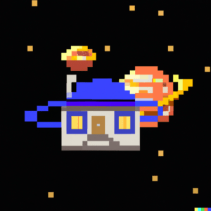 DALL·E 2022 11 29 11.11.40 A home at the top of a saturn in the middle of the universe pixel art Hi Homie