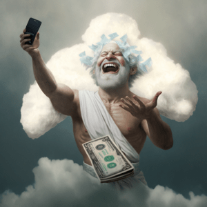 HiHomie god holding smartphone laughing white clouds bank money ad56789f 6828 489d 8d8a e716dd08231c Hi Homie